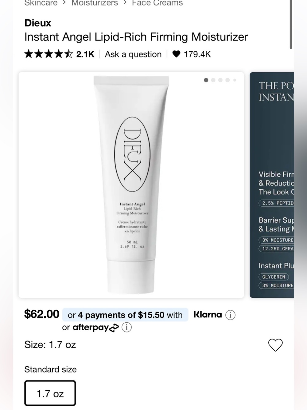 Dieux Instant Angel Lipid-Rich Firming Moisturizer